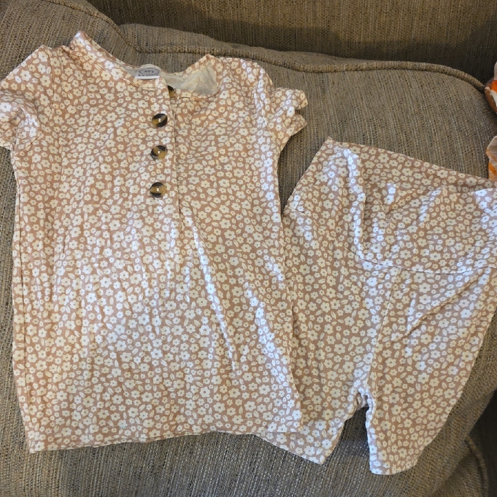 Lou Lou & Company Floral Kids Pajama Set - Tan and White